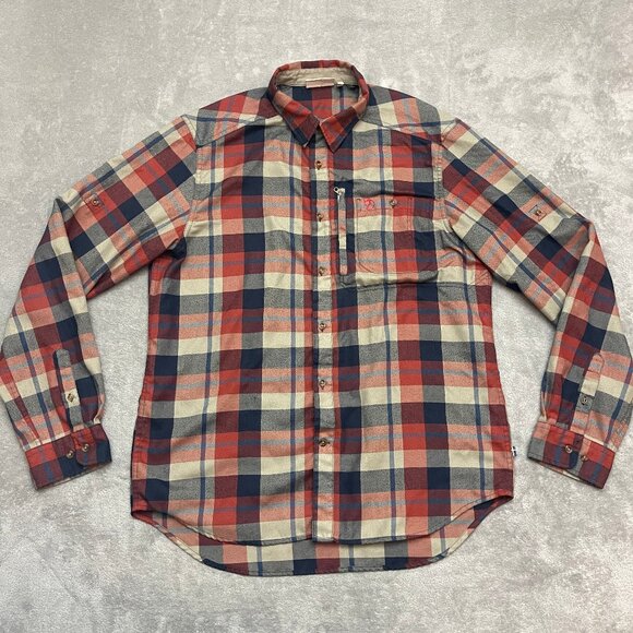 fjallraven FJÄLLGLIM Shirt Mens Large Slim Fit Autumn Leaf Plaid Flannel - Picture 1 of 8